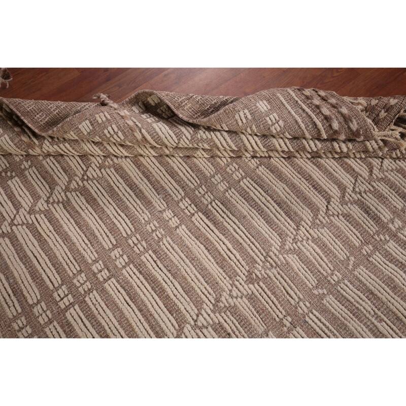 Striped Moroccan Modern Area Rug Hand-Knotted Wool Carpet - 6'0"x 10'0"