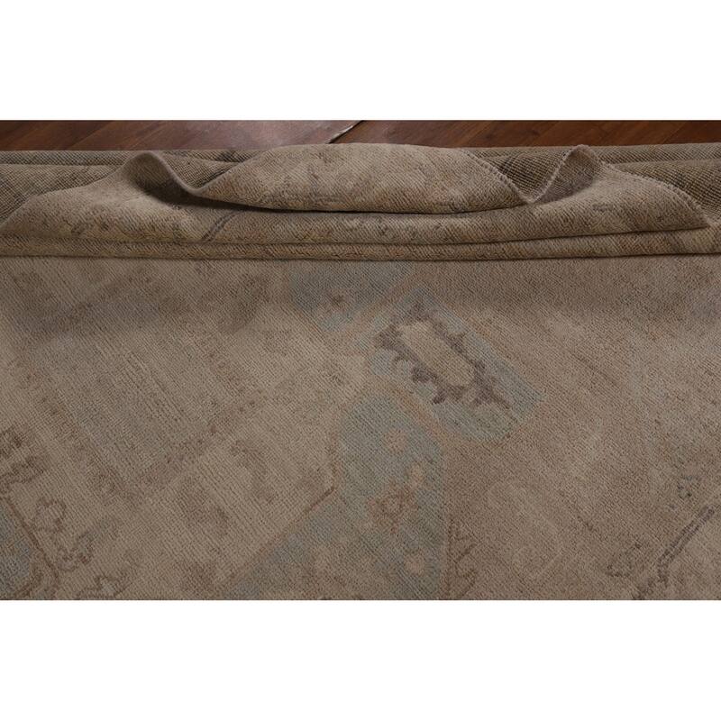 Vegetable Dye Geometric Oushak Area Rug Hand-Knotted Wool Carpet - 6'1"x 8'11"