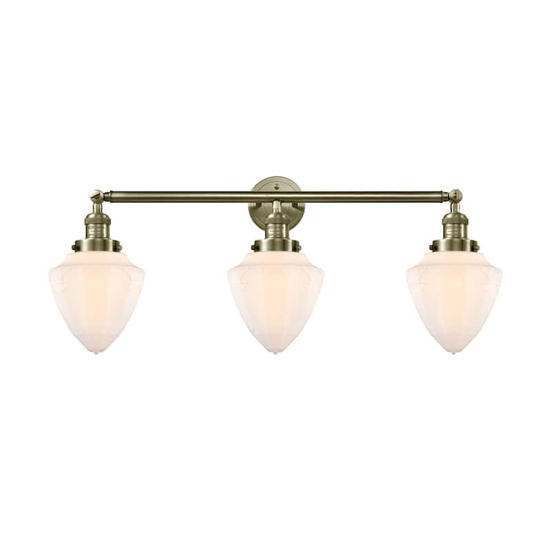 Innovations Lighting Bullet - 3 Light 34" Bath Vanity Light - Antique Brass/Matte White