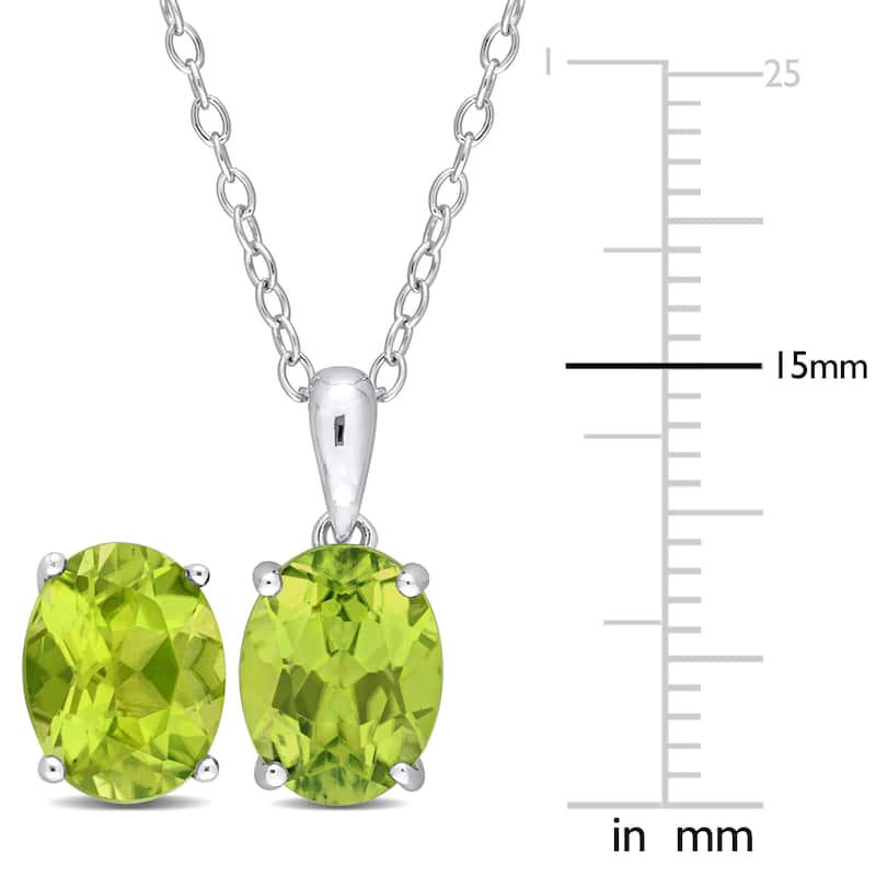Miadora 5 3/4ct TGW Oval Peridot Solitaire Necklace and Stud Earrings Set in Sterling Silver