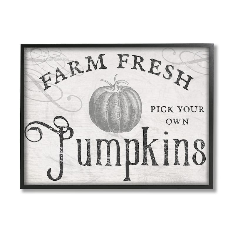 Stupell Vintage Rustic Farm Fresh Pumpkins Sign Framed Wall Art - 24 x 30 - Black