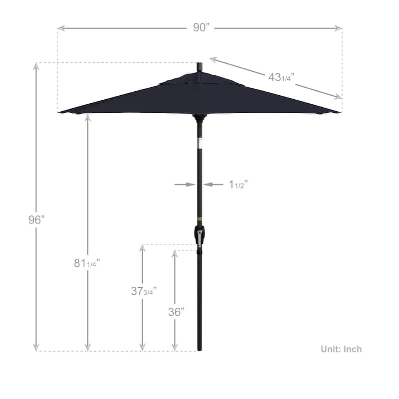California Umbrella 75' Round Crank Lift Push Button Tilt Black Aluminum Patio Umbrella Sunbrella
