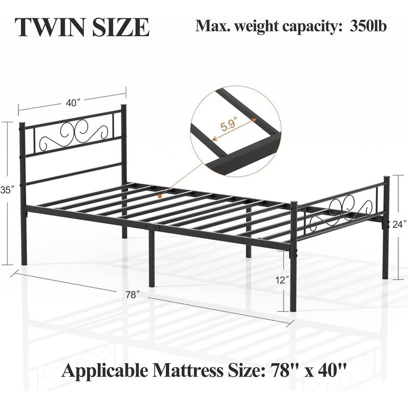 VECELO Modern Metal Platform Bed Frame,Twin-size