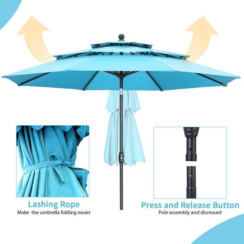 Ainfox 10 ft Patio Umbrella with Base 3 Tiers Outdoor Market Umbrella