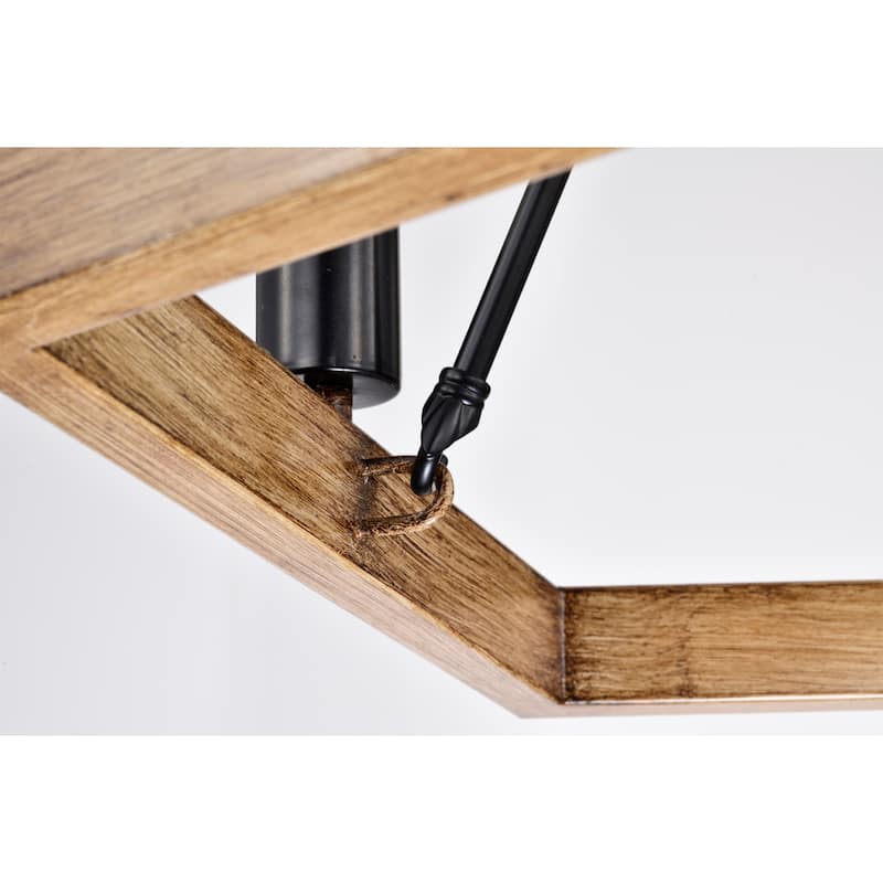 Aafje Matte Black Pentagon 5 Light Wood Grain Paint Chandelier 24 Inch.