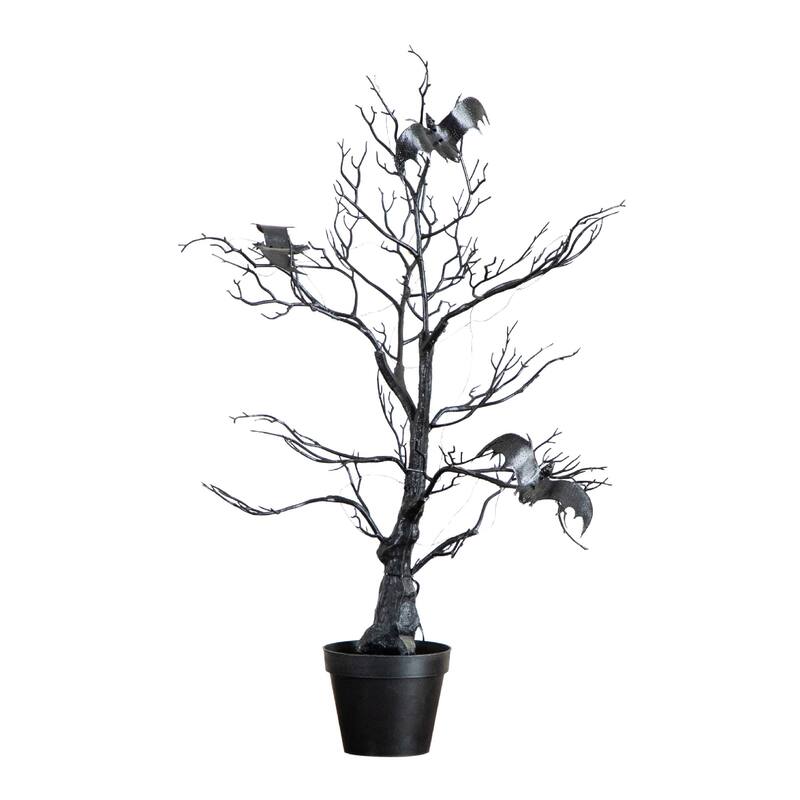 Pre-Lit Bats Artificial Halloween Twig Potted Tree with Bats - 2' - Orange and Purple LED Lights