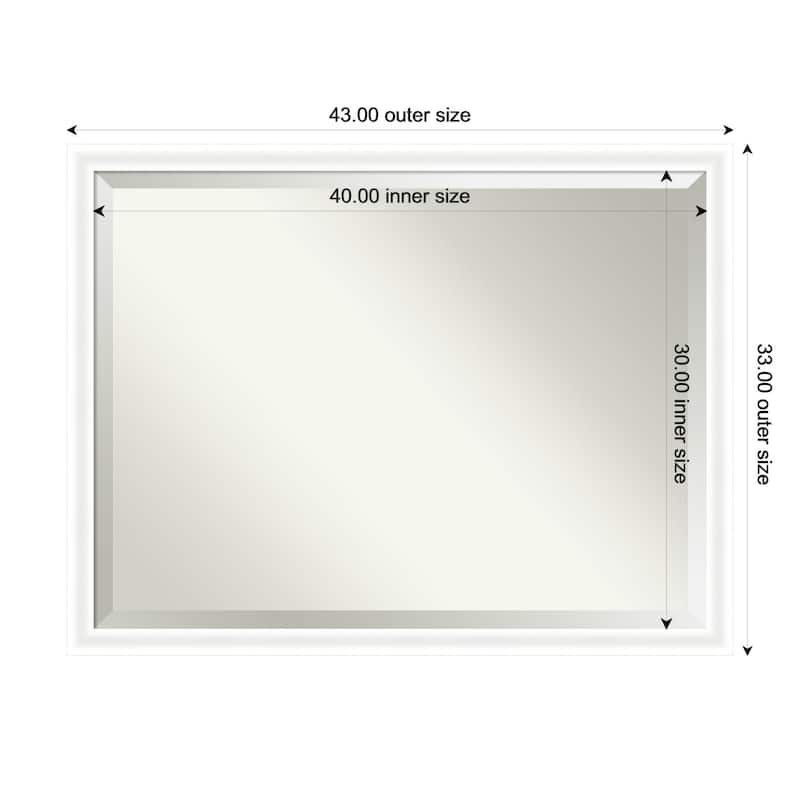 Oliver Narrow Beveled Wood Framed Wall Mirror - 43 x 33 in - Oliver White Narrow