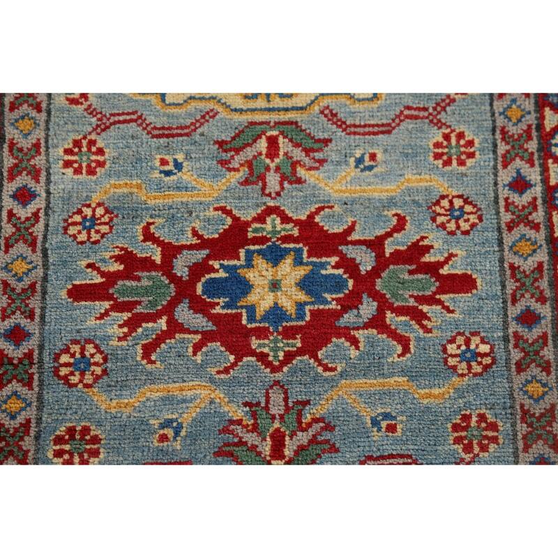 Geometric Kazak Oriental Runner Rug Hallway Handmade Wool Carpet - 2'8" x 9'4"