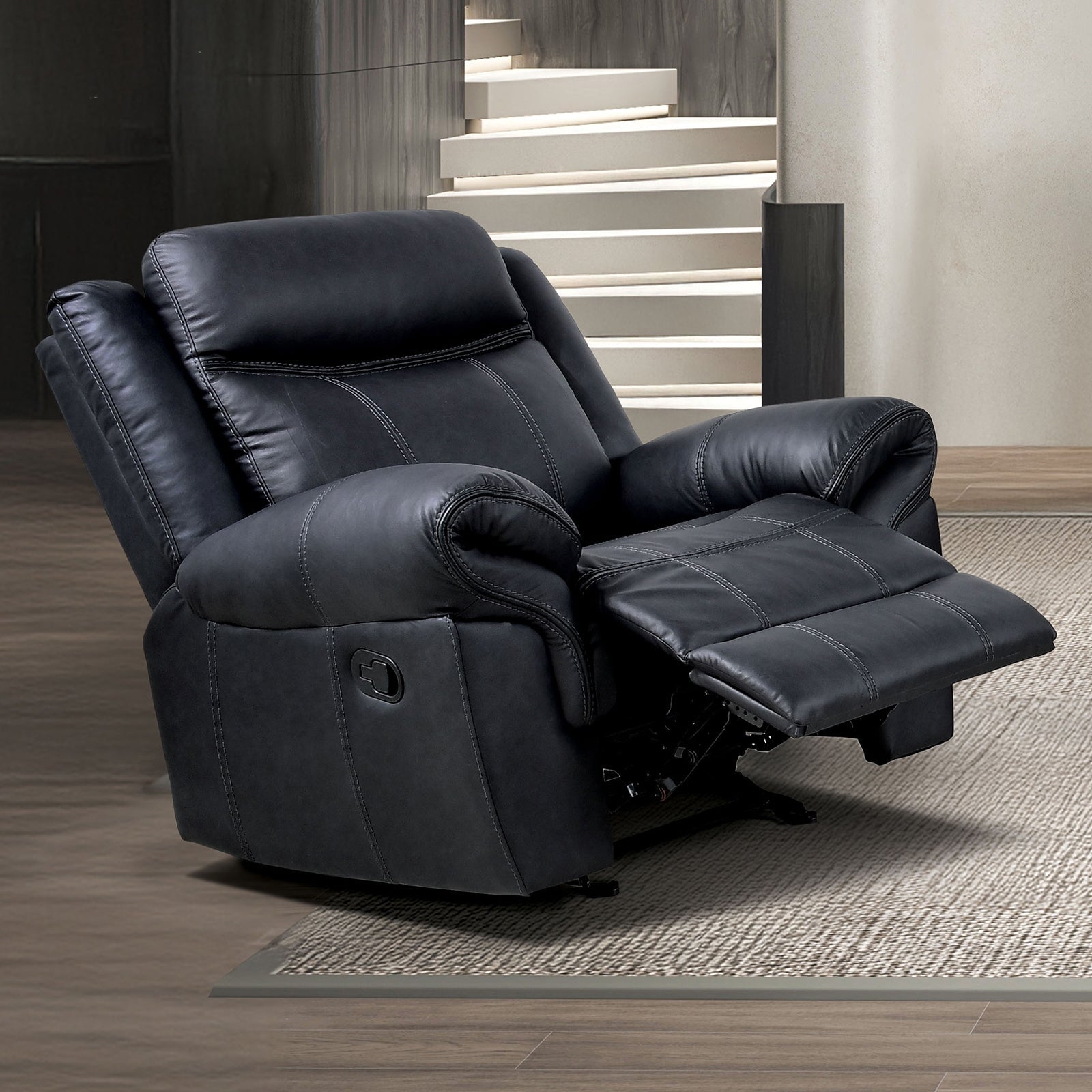 Glider Recliner Chair 1pc Black Faux Leather Transitional