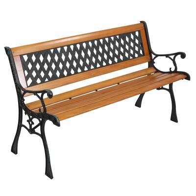 49" Garden Bench Patio Porch Chair Deck Hardwood Cast Iron Love Seat