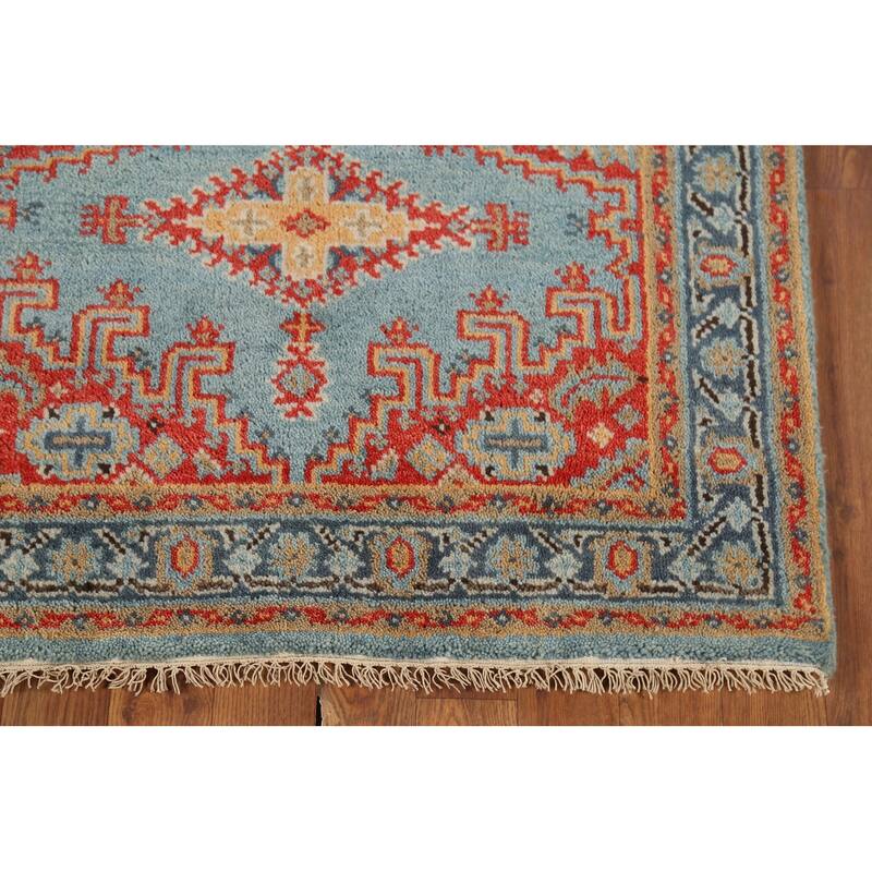 Light Blue Geometric Viss Indian Accent Rug Hand-Knotted Wool Carpet - 3'0"x 5'0"