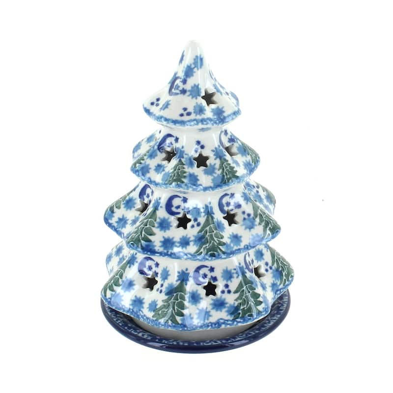 Blue Rose Polish Pottery 512 Ceramika Artystyczna Small Christmas Tree Luminary - Evergreen Magic