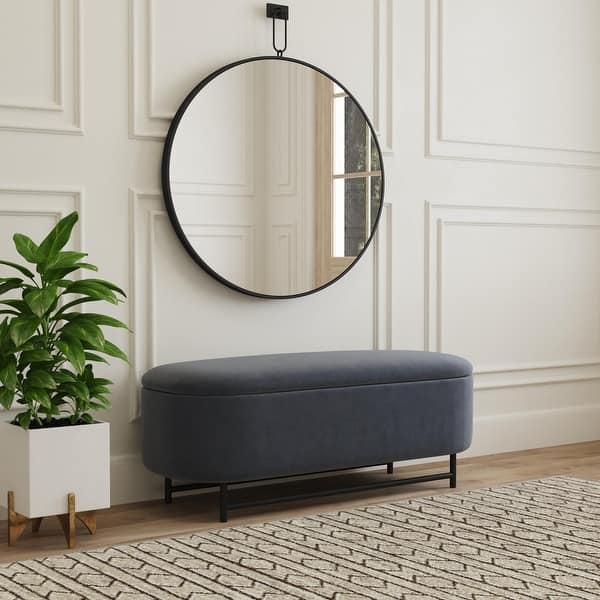 slide 2 of 46, HomePop Ellipse Modern Storage Bench with Metal Legs Steel Blue Velvet