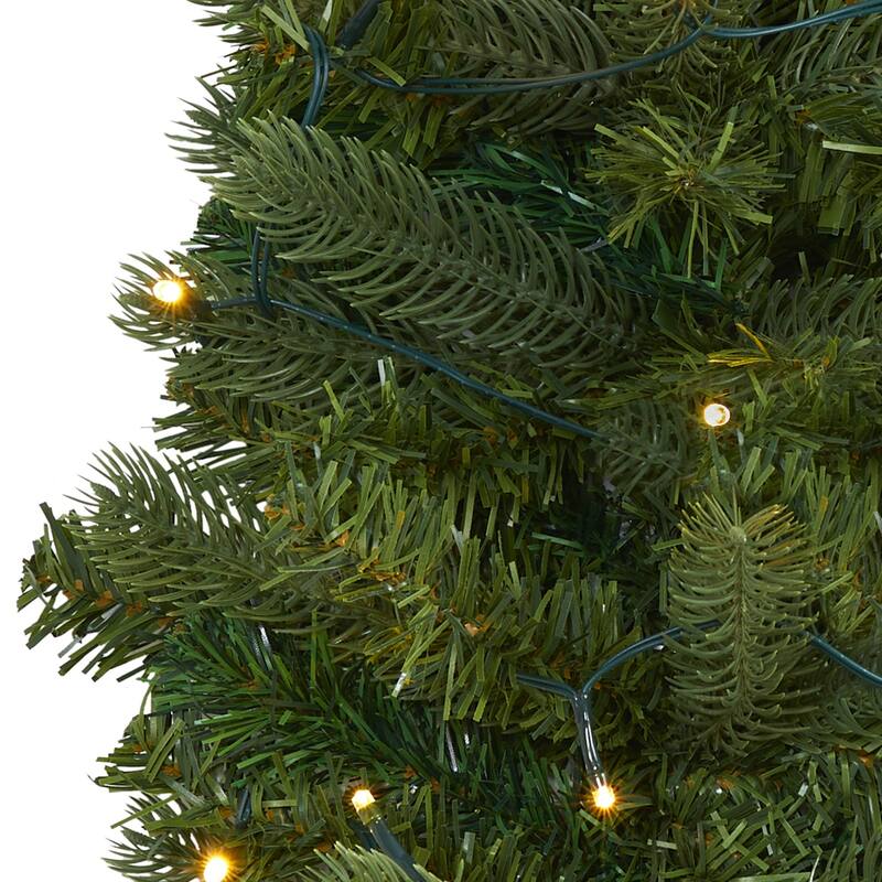 2ft. Flat Back Wall Hanging Artificial Christmas Tree with 20 Clear LED Lights - Compact Space-Saving Holiday X-Mas Décor