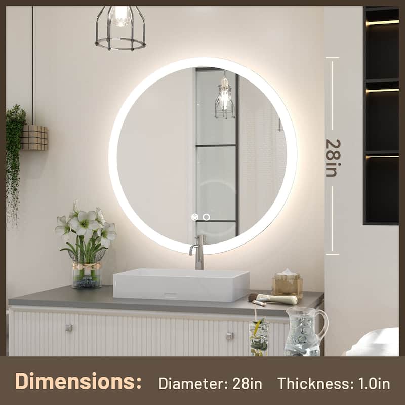 KEONJINN Round LED Frontlit Bathroom Vanity Wall Mirror 3 Colors, Anti-fog