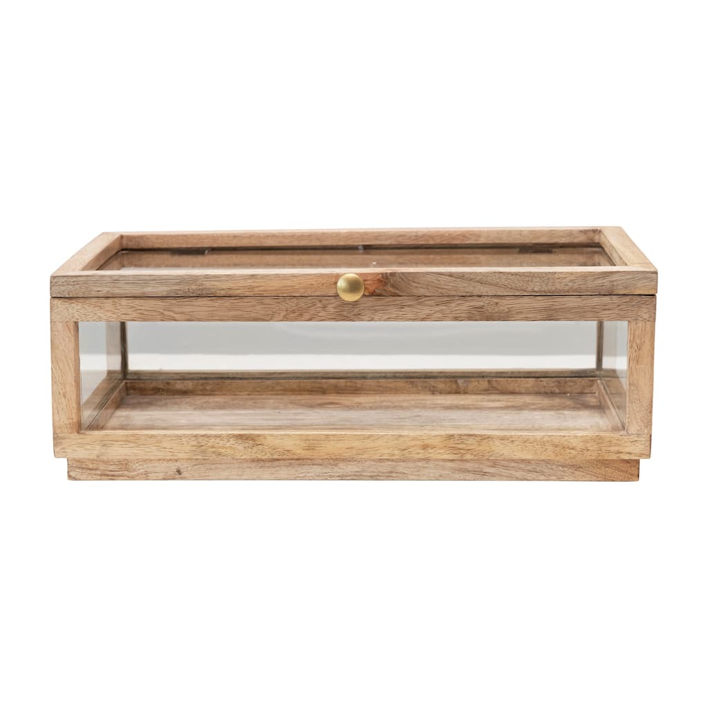 Mango Wood & Glass Display Box with Lid - 15.0"L x 8.0"W x 5.5"H