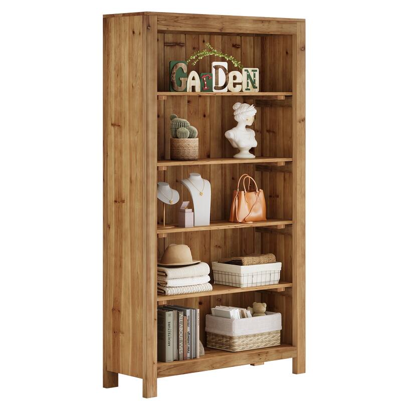 70.87" Bookcase Solid Wood Large Bookshelf Floor Standing Shelf Display Storage Shelves for Home Office, Living Room, Library