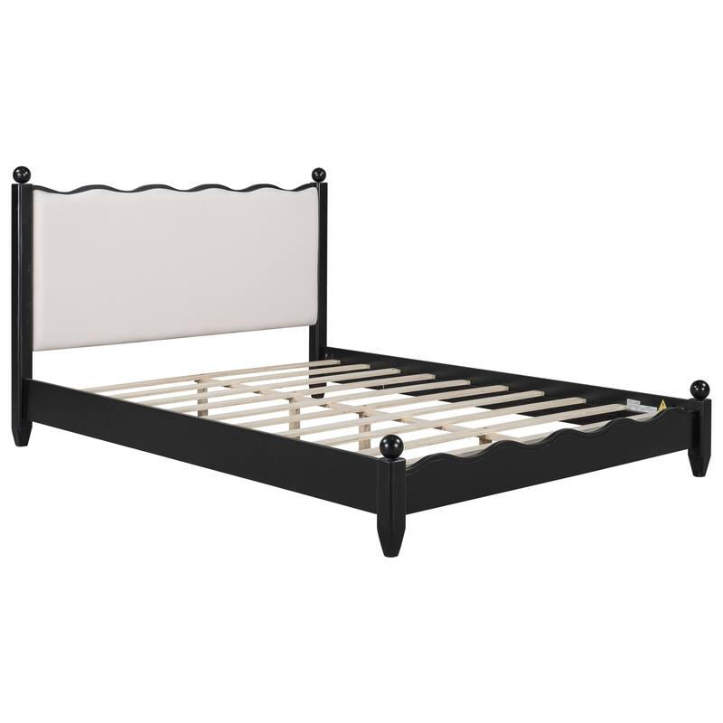 Wood Platform Bed with Upholstered Headboard by Harper&Bright Designs