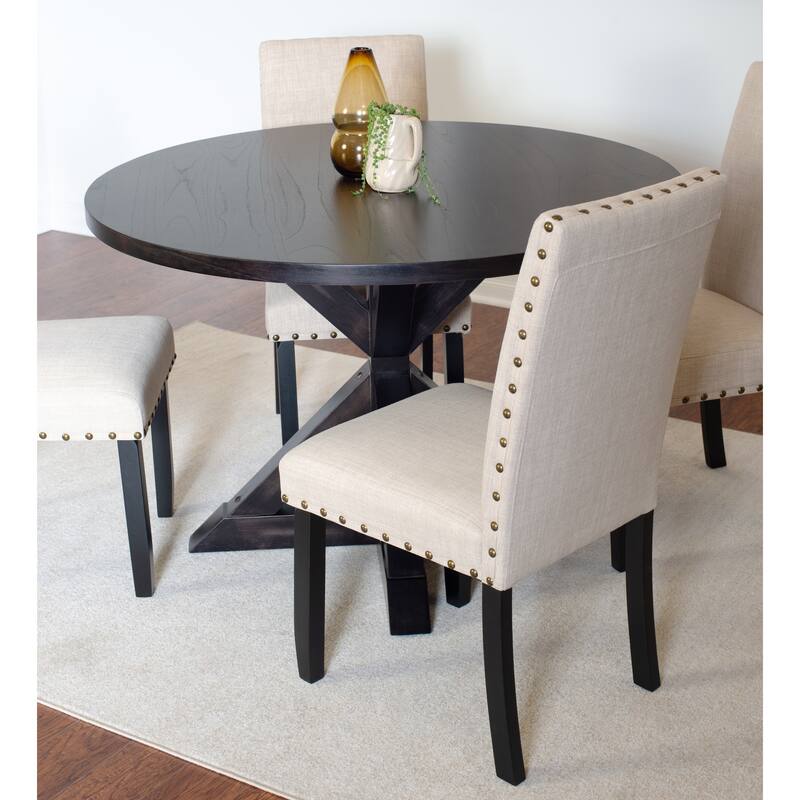 Modern 5-Piece Dining Set with Round Cross Base Table & 4 Chairs