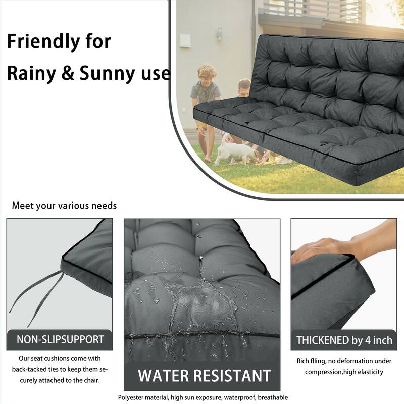 Outdoor Swing Cushions 55 inch, Waterproof Porch Swing Cushions 3 Seater Replacement with Backrest, 4" Thicken Bench Cushion