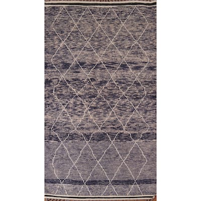 All-Over Trellis Moroccan Area Rug Hand-Knotted Wool Carpet - 4'10"x 9'1"