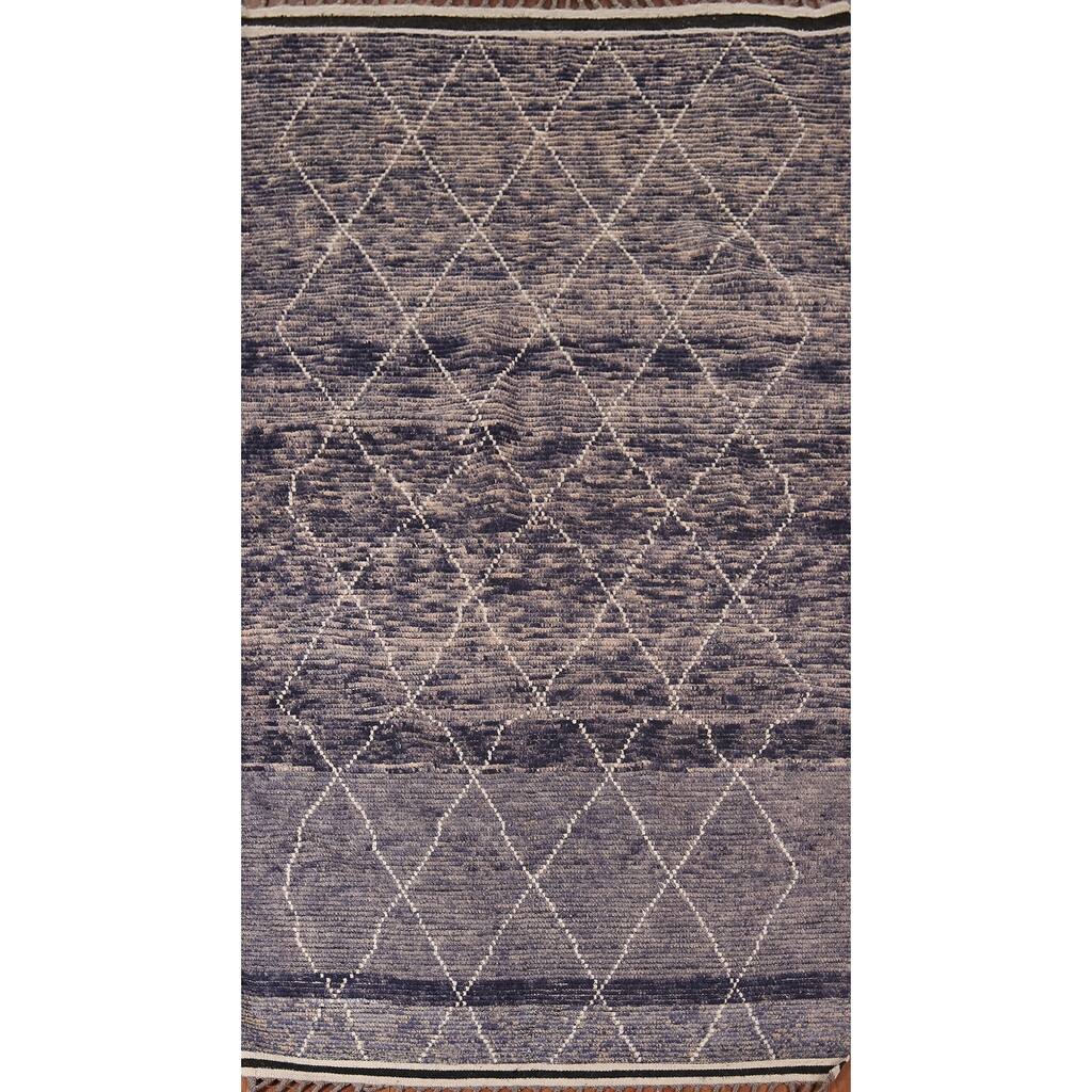 All-Over Trellis Moroccan Area Rug Hand-Knotted Wool Carpet - 4'10"x 9'1"