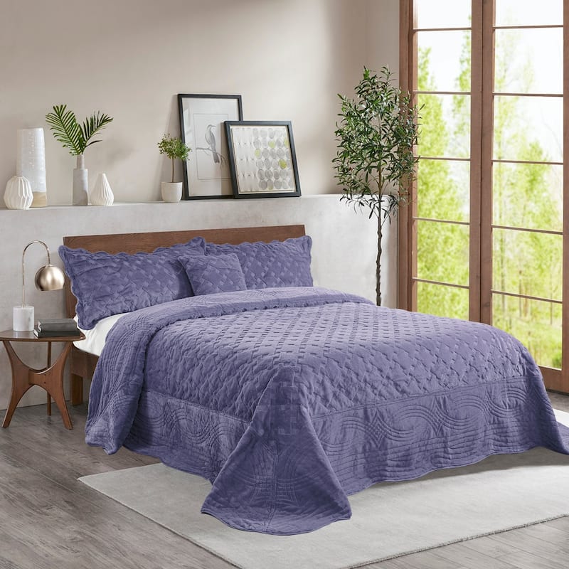 FauxFur Quilted Tatami 4-piece Bedspread Set