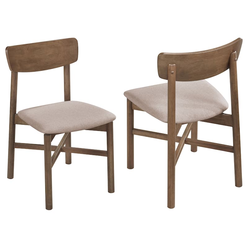 Natural Wood Dining Side Chair Set of 2 with Padded Fabric Seat