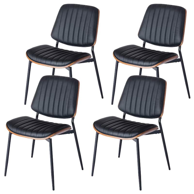 Mid Century Modern Retro Leather Dining Chair with Bentwood (Set of 4)