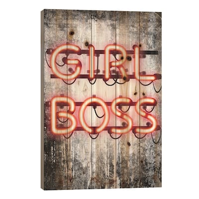 Girl Boss Neon Sign Print On Wood by Amanda Greenwood - Multi-Color