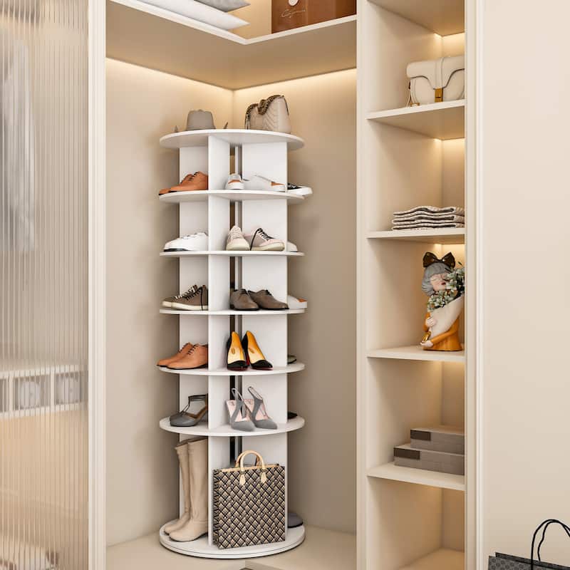 Rotating Shoe Rack Tower, 6-Tier Spinning Shoe Rack, Free Standing 360° Revolving Shoe Organizer, High Bottom Design