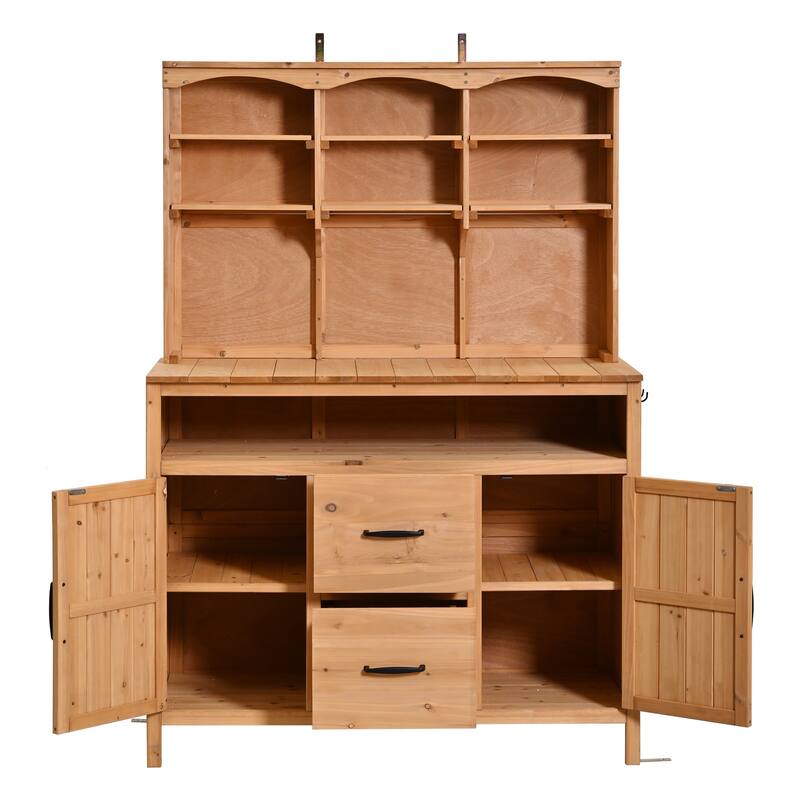 Roomfitters Outdoor Garden Potting Bench with Storage Hutch, Potting Table with Drawers and Cabinets, Shelves