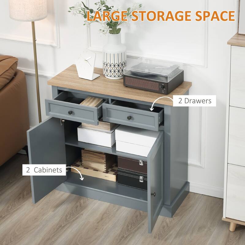 HOMCOM Sideboard Buffet Cabinet, Kitchen Cabinet, Coffee Bar Cabinet with 2 Drawers and Double Door Cupboard