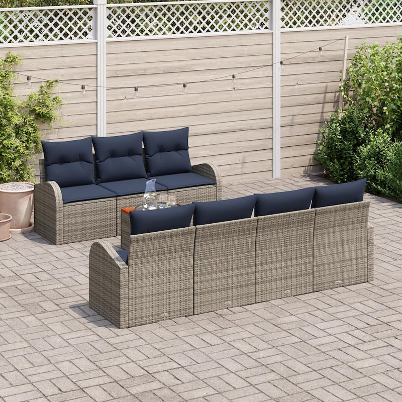 vidaXL 8 Garden Sofa Set with Cushions Black/Grey Poly Rattan - 92.1 x 24.4 x 27.2