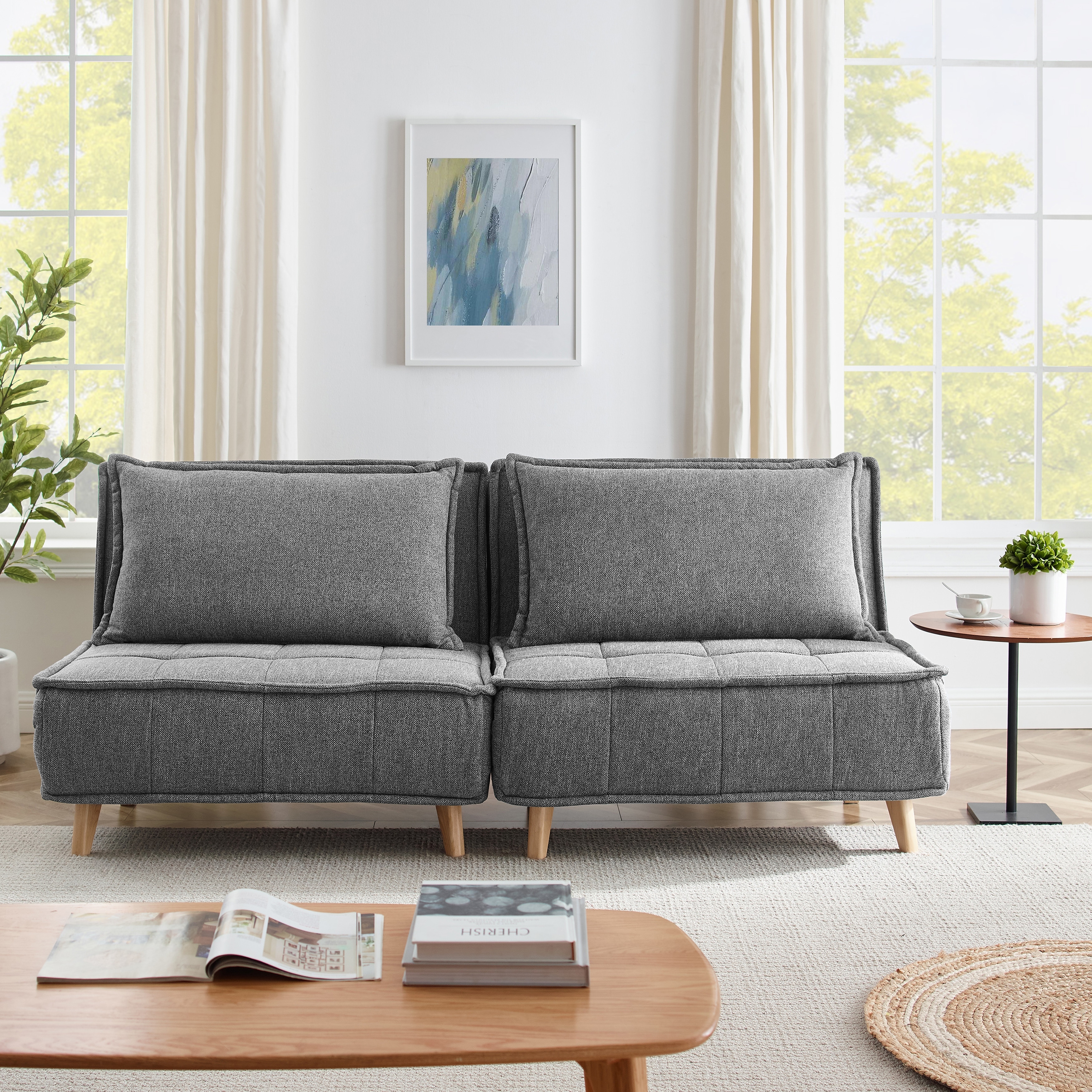Art Leon Folding Convertible Futon Sleeper Sofa Chair Set of 2