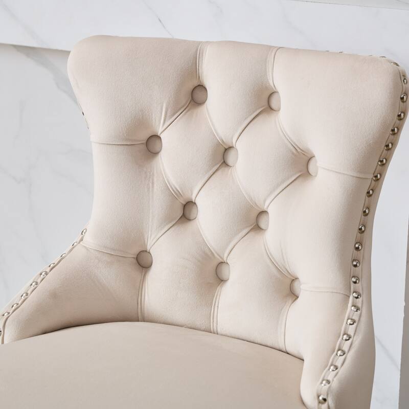 Velvet Barstools Set Curved Button Tufted Accent Chairs Set of 2 with Swivel Seat, Thick Cushion and Solid Rubber Wood Legs