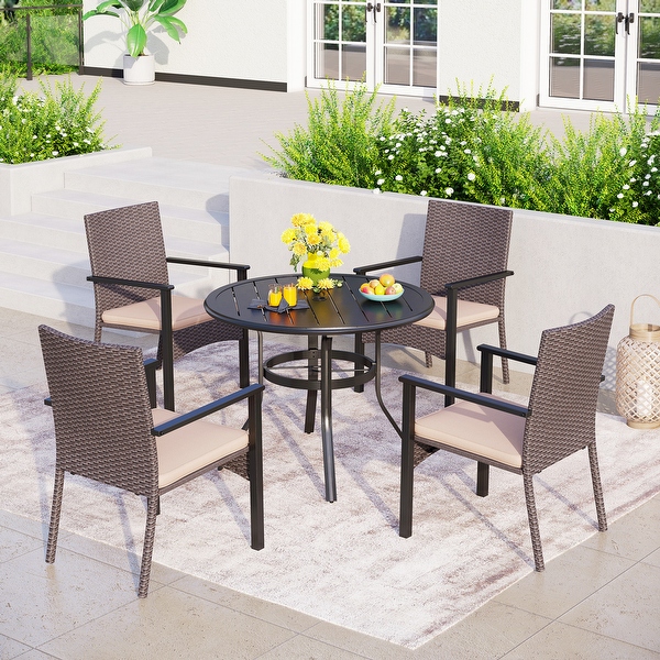 Round metal top patio dining table