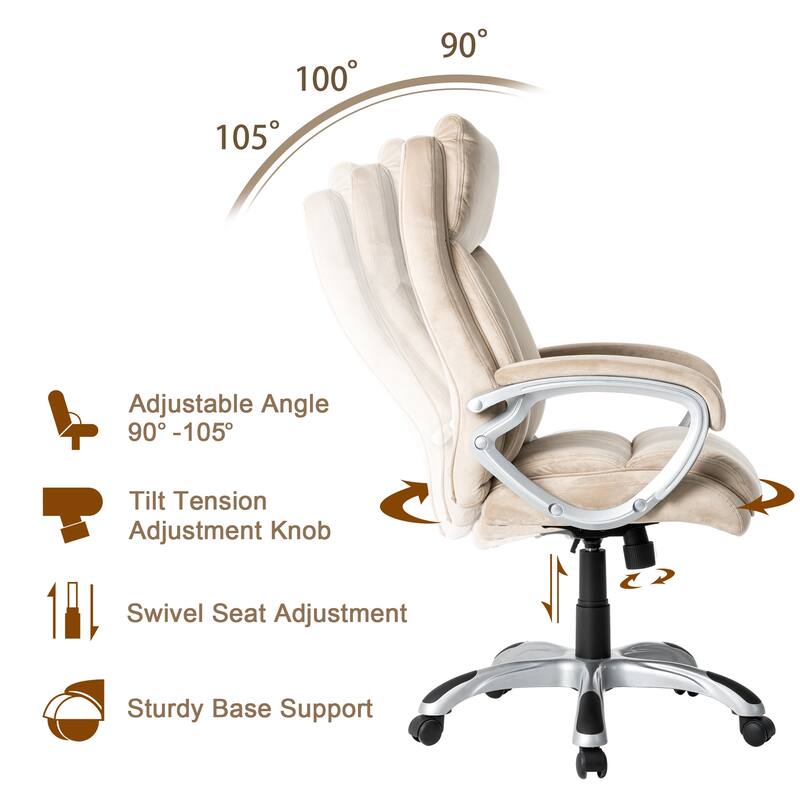 Glitzhome Beige Velvet High Back Adjustable Swivel Ergonomic Desk Office Chair