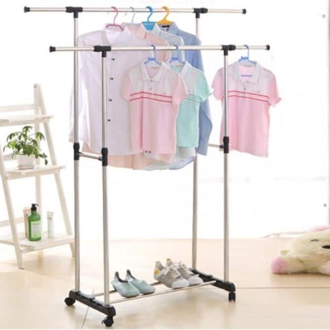 32'' Vertically & Horizontally-stretching Stand Clothes Rack(Single/Double-bar)
