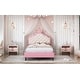 preview thumbnail 12 of 10, Twin Size PU Leather Princess Bed with Crown-Shaped Tufted Headboard, Pink and Cream Upholstered Kids Bed