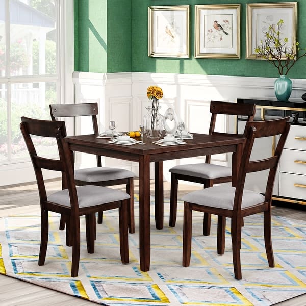 5Piece VintageInspired Kitchen Dining Table Set, Industrial Wooden Table and 4 Upholstery