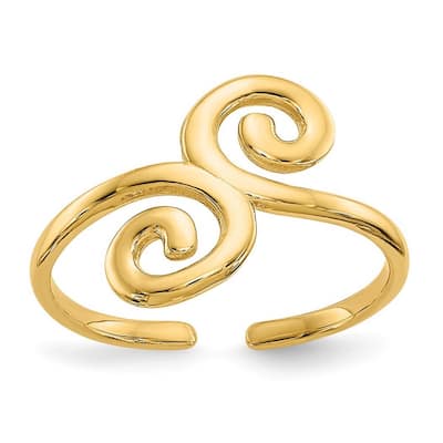 Curata 14 karat Yellow Gold Solid Polished Swirl Adjustable Toe Ring (6mm)
