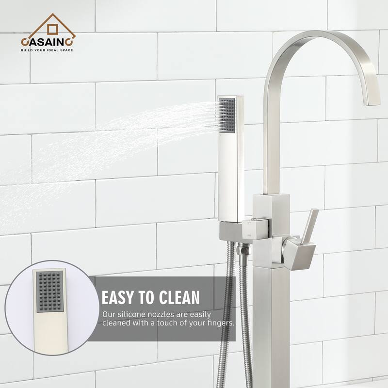 CASAINC Single-Handle Floor-Mounted Bathtub Faucet High Flow Bathroom Tub Filler with Hand Shower