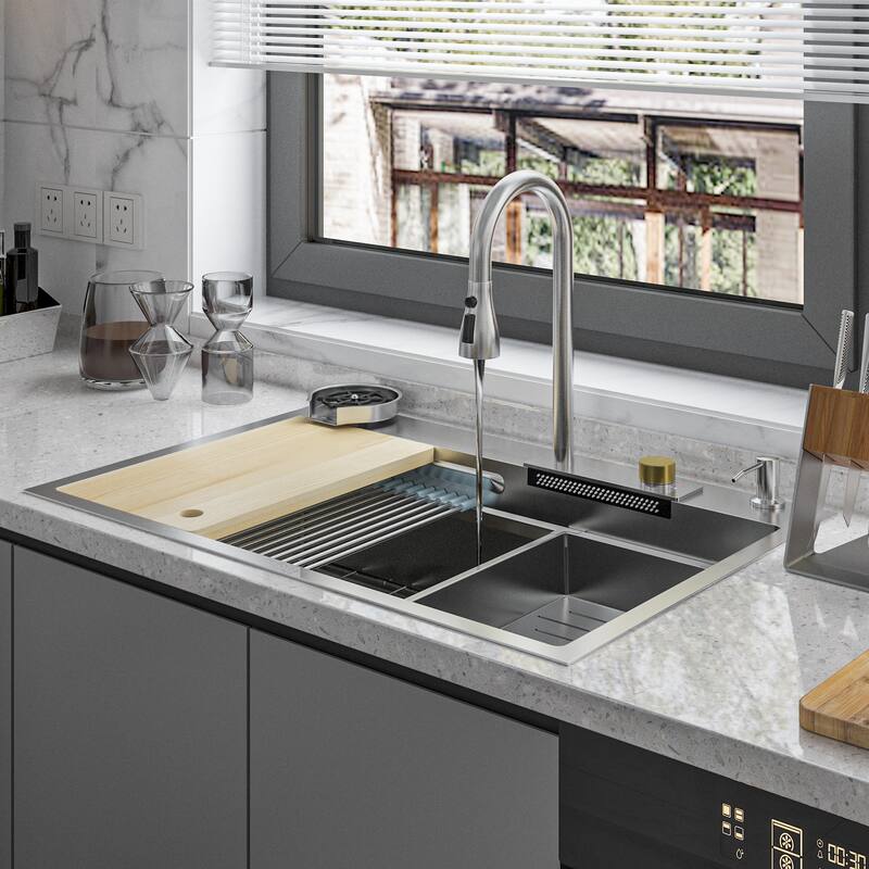 33 Inch Farmhouse Sink Front Kitchen Sink Workstation Single Bowl