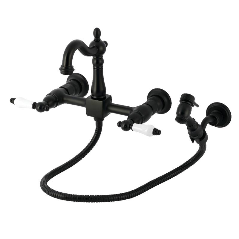 Kingston Brass Essex Double-Handle Wall-Mount Pre-Rinse Bridge Kitchen Faucet