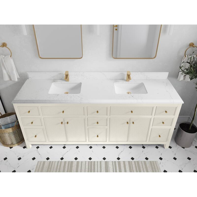 Willow Collections 84 in. W x 22 in. D Sonoma Free Standing Reeded Double Sink Bathroom Vanity with Countertop - 1.5”Empira White - Ivory