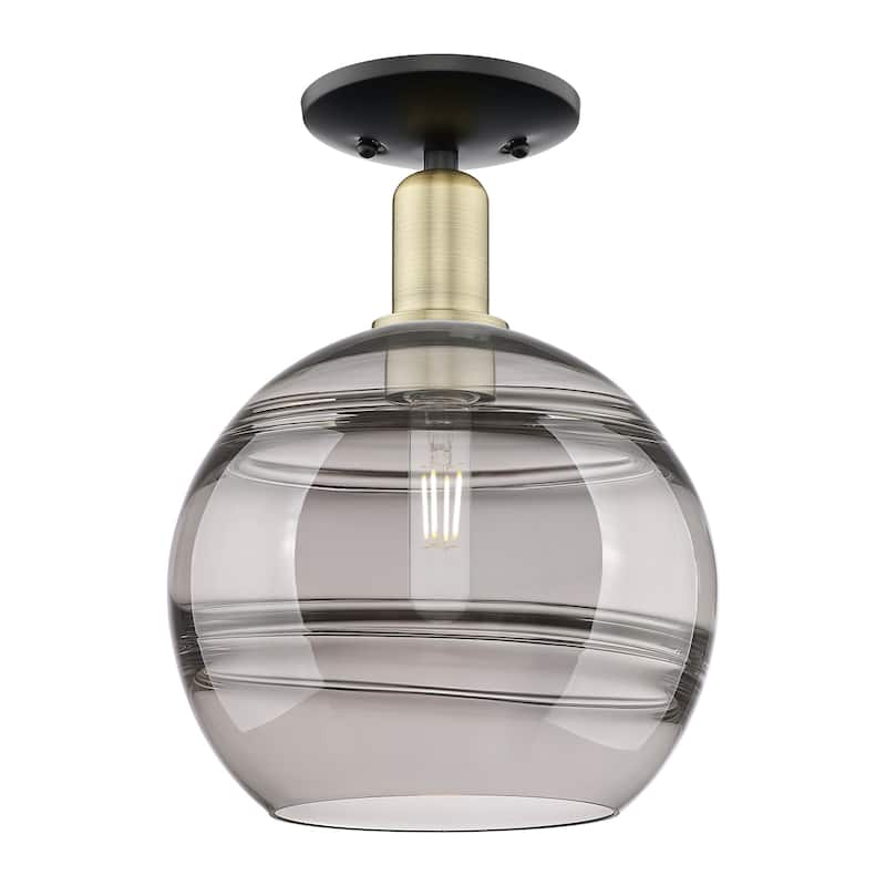 Innovations Lighting 716-1C-14-10 Rochester Semi-Flush Rochester 10" - Black Antique Brass / Light Smoke