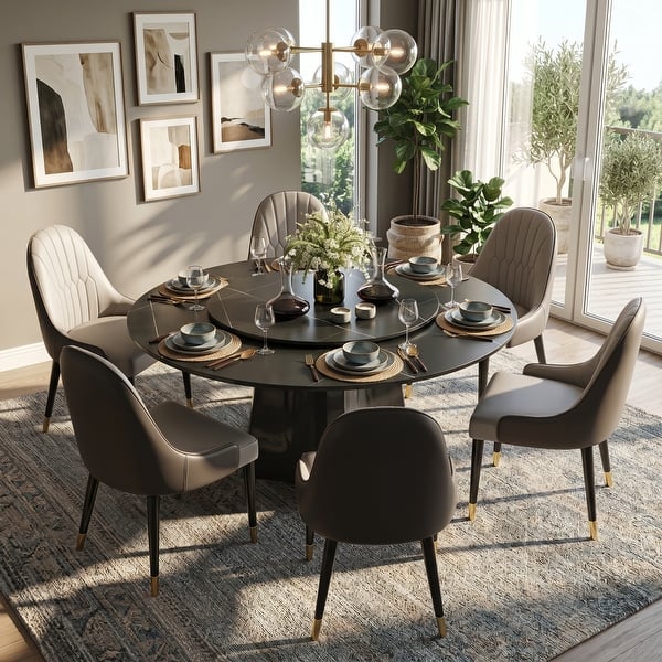 7 - Piece 51.18" Modern Round Sintered Stone Dining Table With Lazy ...