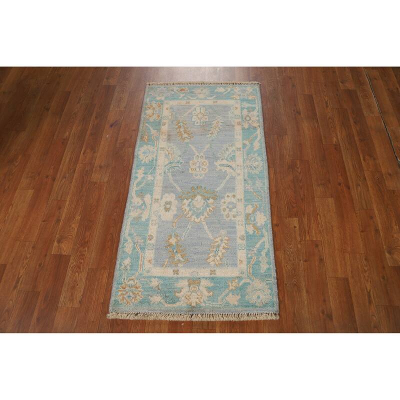 Hand Knotted Oriental 100% Wool Carpet Transitional All-Over Navy Blue & Blues Oushak Area Rug - 3' 11'' X 2' 0''