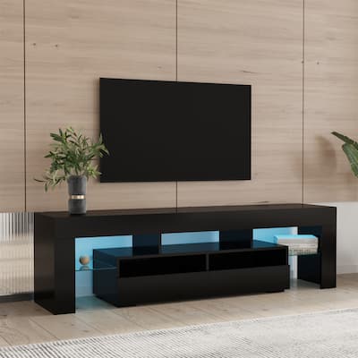 Entertainment Center TV Stand for Up to 60" TV with LED Lights - 18"Hx63"Wx14"D